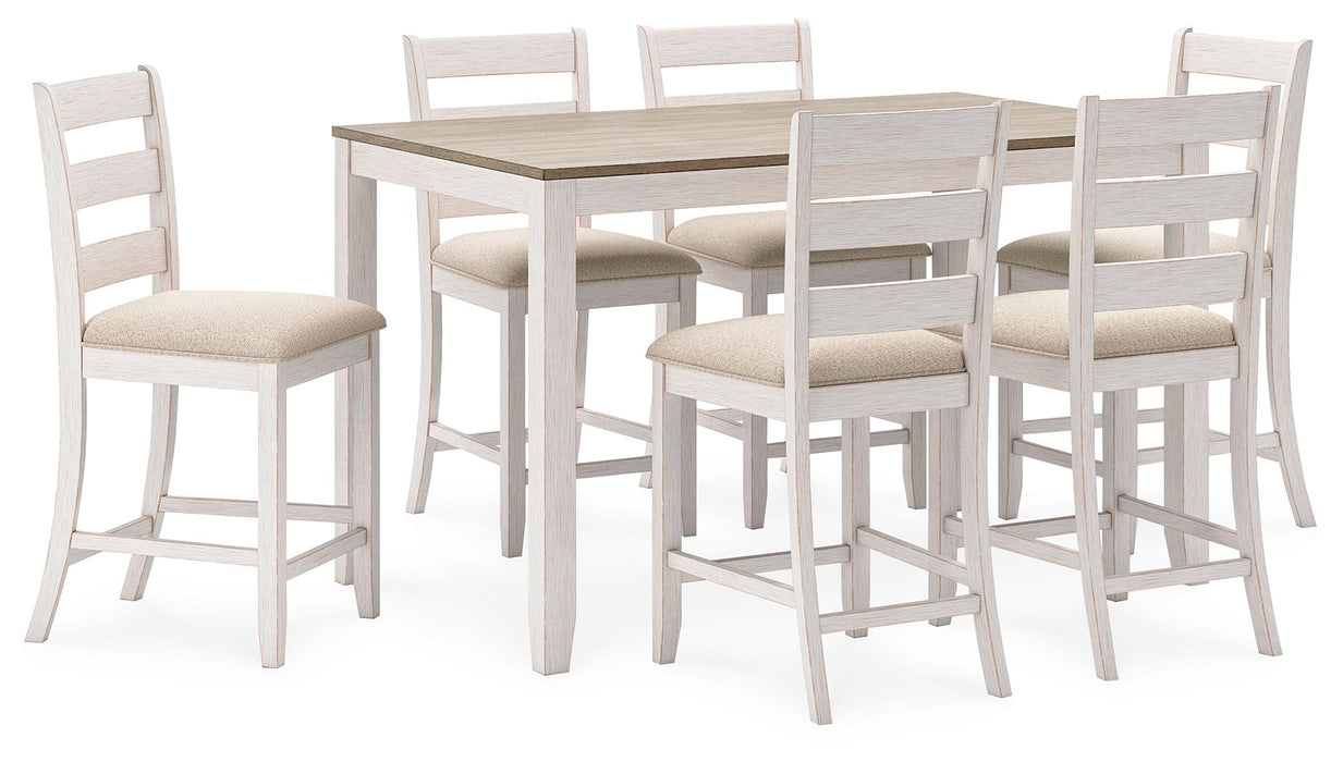 Skempton - White / Light Brown - Counter Height Dining Table And Bar Stools (Set of 7) Cleveland Home Outlet (OH) - Furniture Store in Middleburg Heights Serving Cleveland, Strongsville, and Online