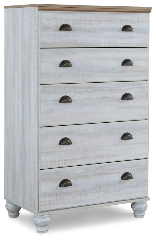 Haven Bay - Brown / Beige - Five Drawer Chest Cleveland Home Outlet (OH) - Furniture Store in Middleburg Heights Serving Cleveland, Strongsville, and Online