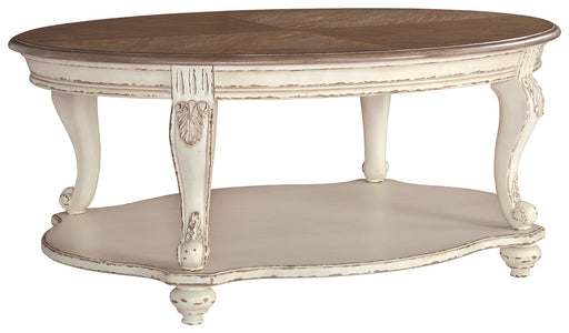 Realyn - White / Brown - Oval Cocktail Table Cleveland Home Outlet (OH) - Furniture Store in Middleburg Heights Serving Cleveland, Strongsville, and Online