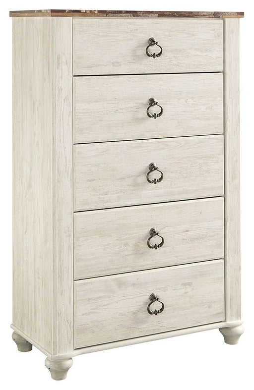 Willowton - Brown / Beige / White - Five Drawer Chest Cleveland Home Outlet (OH) - Furniture Store in Middleburg Heights Serving Cleveland, Strongsville, and Online