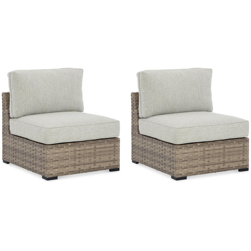 Calworth - Beige - Armless Chair W/Cushion (Set of 2) Cleveland Home Outlet (OH) - Furniture Store in Middleburg Heights Serving Cleveland, Strongsville, and Online