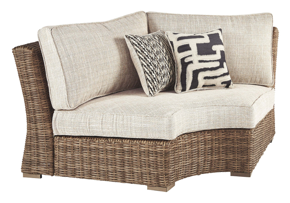 Beachcroft - Beige - Curved Corner Chair W/Cushion Cleveland Home Outlet (OH) - Furniture Store in Middleburg Heights Serving Cleveland, Strongsville, and Online