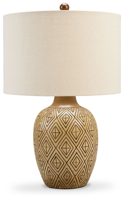 Jairgan - Tan / Black - Poly Table Lamp (Set of 2) Cleveland Home Outlet (OH) - Furniture Store in Middleburg Heights Serving Cleveland, Strongsville, and Online